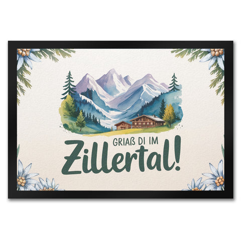 Griaß di im Zillertal! Fußmatte in 35x50 cm mit Berglandschaft