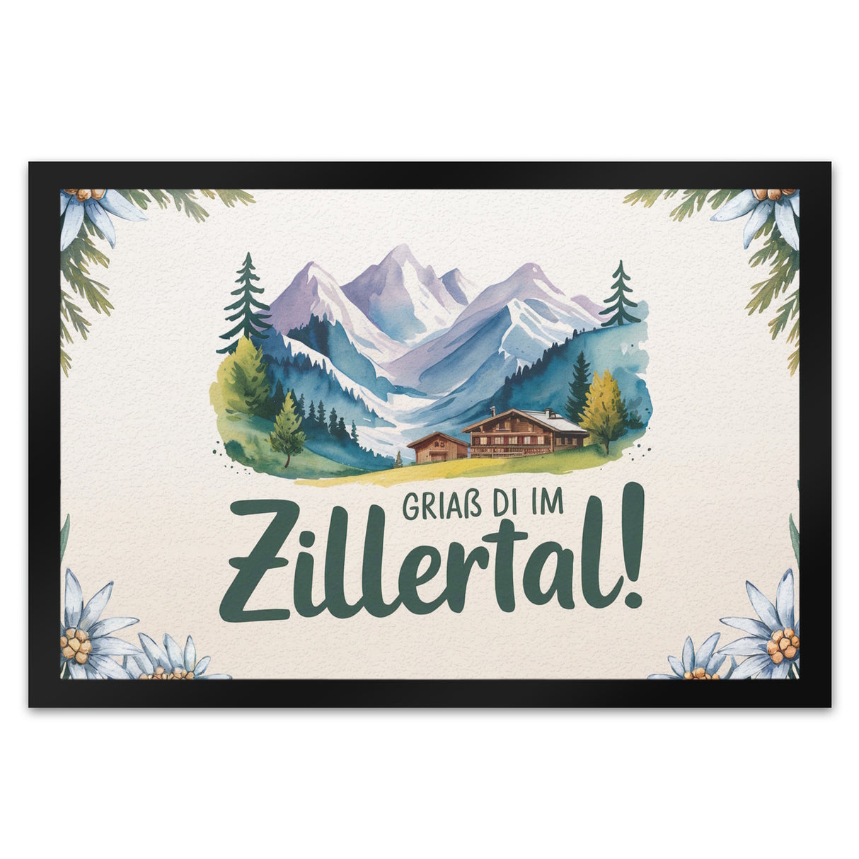Griaß di im Zillertal! Fußmatte in 35x50 cm mit Berglandschaft