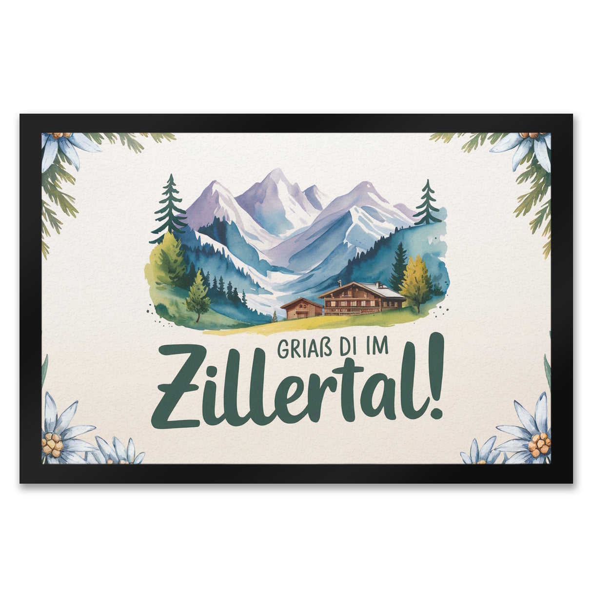 Griaß di im Zillertal! Fußmatte in 35x50 cm mit Berglandschaft