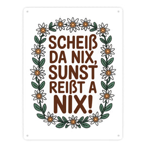 Scheiß da nix, sunst reißt a nix! Metallschild in 15x20 cm