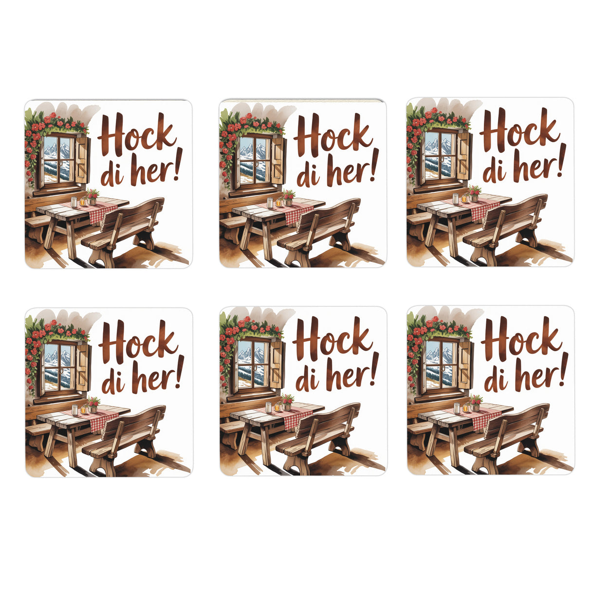 Berghütte Hock di her! 6er Set Untersetzer aus Holz