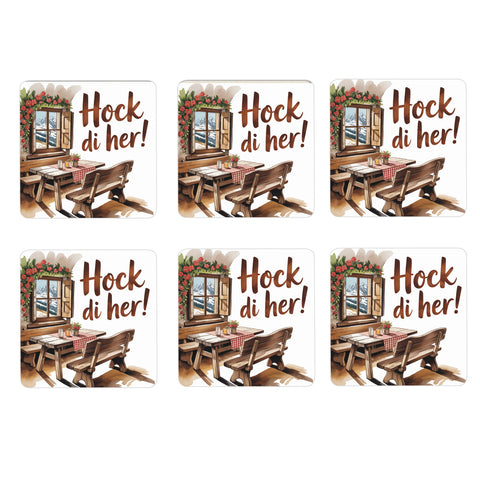 Berghütte Hock di her! 6er Set Untersetzer aus Holz