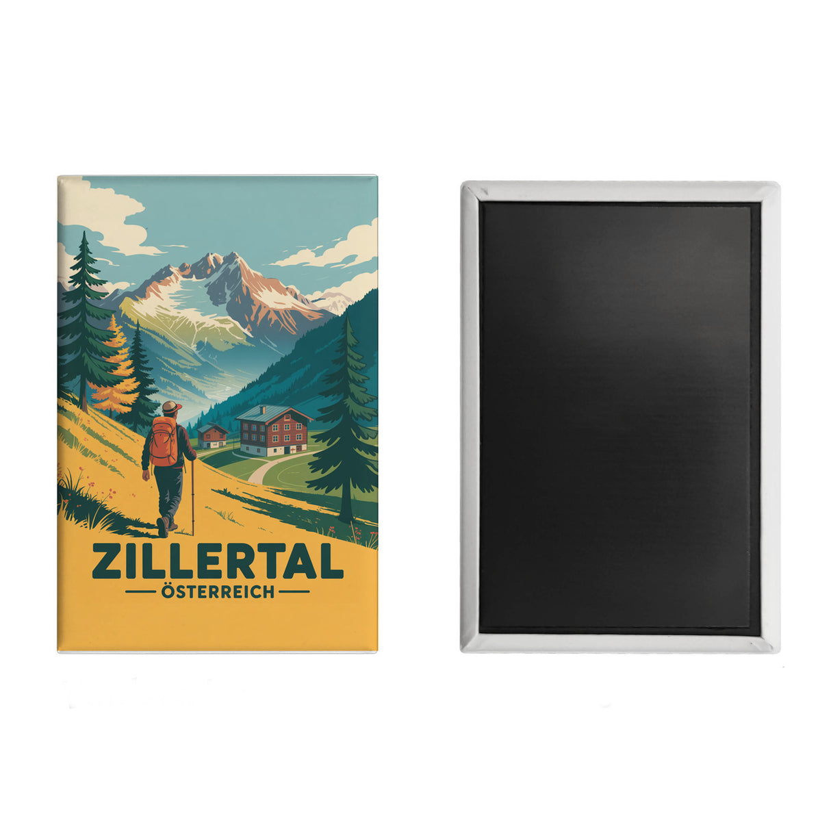 Vintage Zillertal Souvenir Souvenir Magnet mit Wanderer