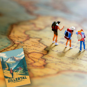 Vintage Zillertal Souvenir Souvenir Magnet mit Wanderer
