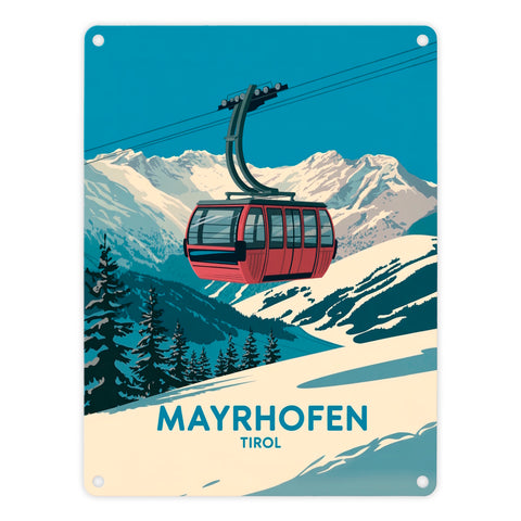MAYRHOFEN Tirol Retro Metallschild in 15x20 cm mit Seilbahn
