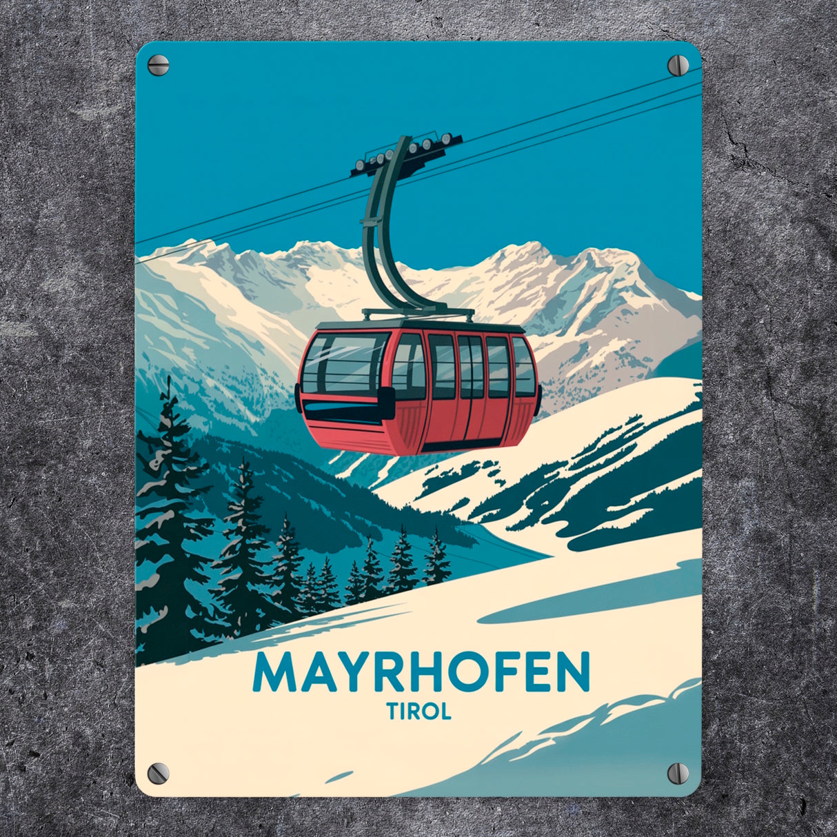 MAYRHOFEN Tirol Retro Metallschild in 15x20 cm mit Seilbahn