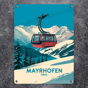 MAYRHOFEN Tirol Retro Metallschild in 15x20 cm mit Seilbahn