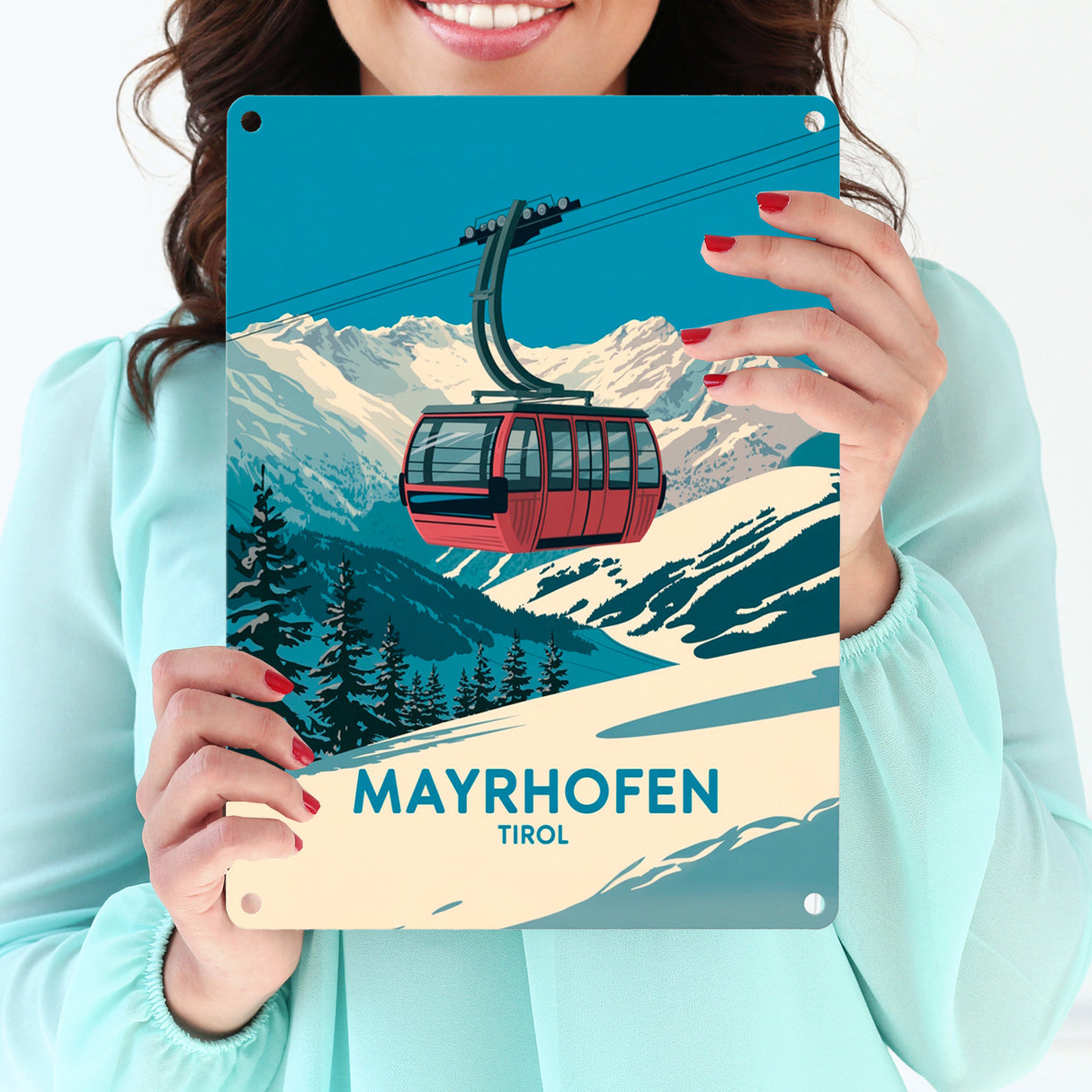 MAYRHOFEN Tirol Retro Metallschild in 15x20 cm mit Seilbahn