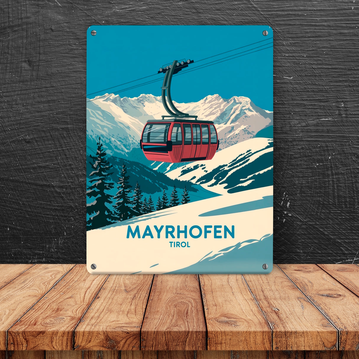 MAYRHOFEN Tirol Retro Metallschild in 15x20 cm mit Seilbahn