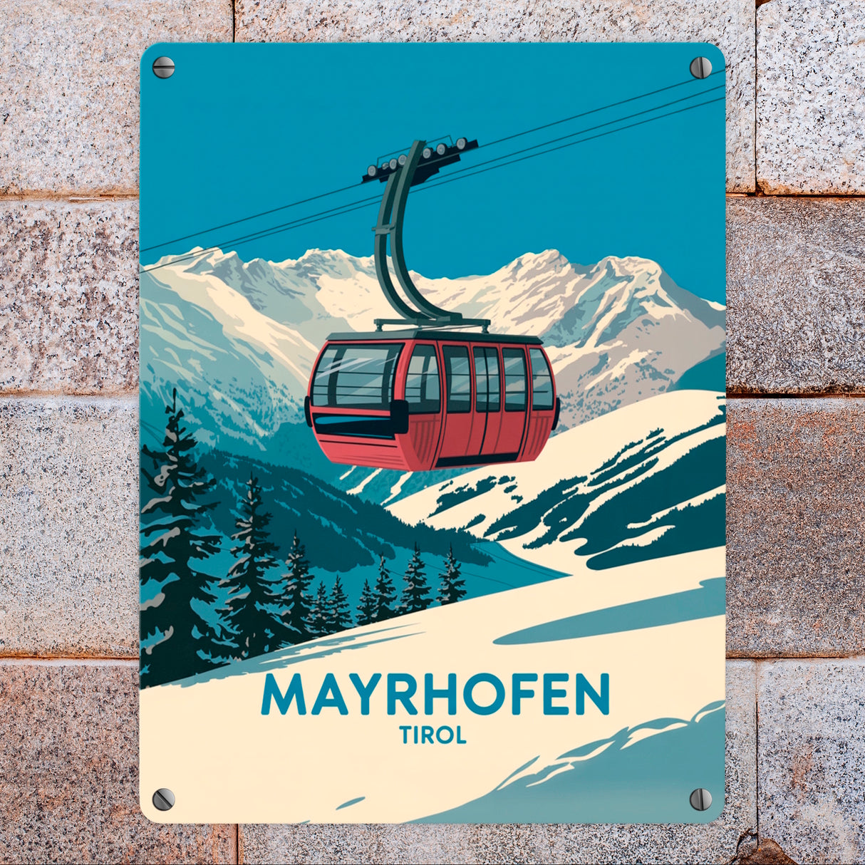 MAYRHOFEN Tirol Retro Metallschild in 15x20 cm mit Seilbahn