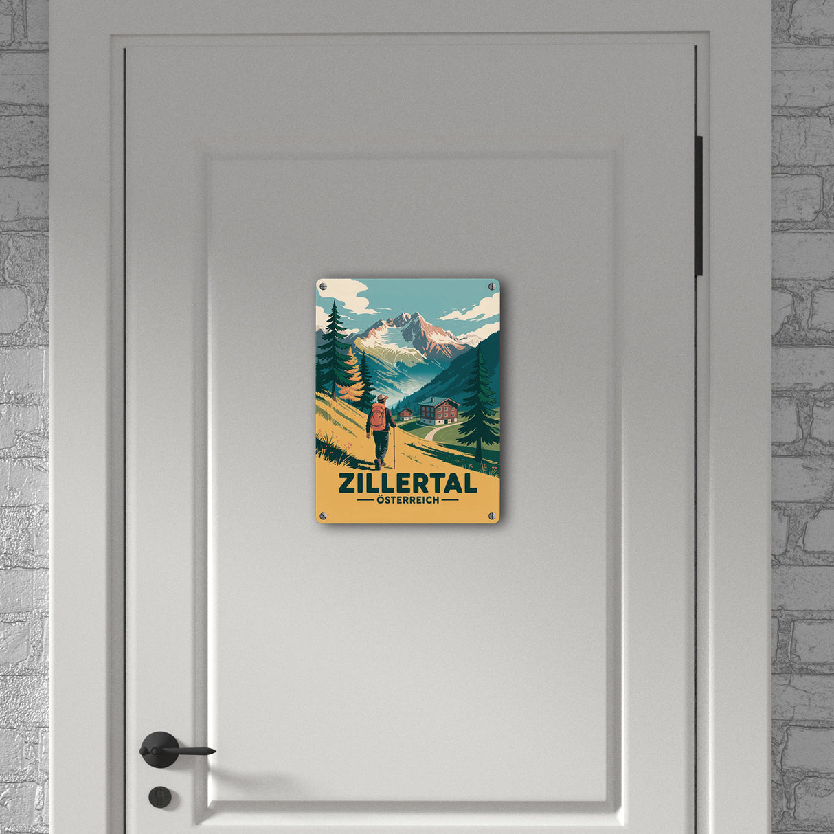 Vintage Zillertal Souvenir Metallschild in 15x20 cm mit Wanderer
