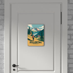 Vintage Zillertal Souvenir Metallschild in 15x20 cm mit Wanderer