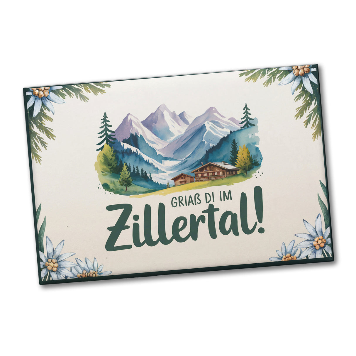 Griaß di im Zillertal! Souvenir Souvenir Magnet mit Berglandschaft