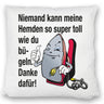 Lächelndes Bügeleisen Kissen mit Spruch: Niemand bügelt Hemden besser. Danke!