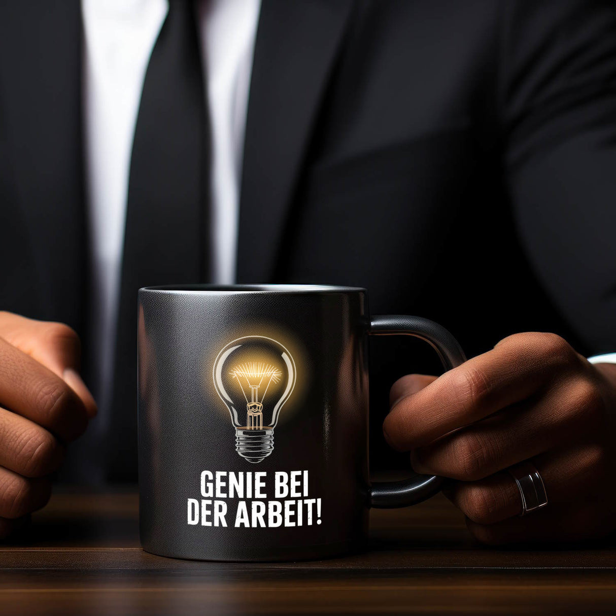 Leuchtende Glühbirne - Genie bei der Arbeit Tasse