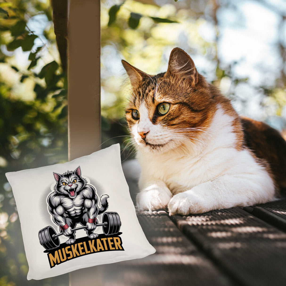 Muskulöse Katze MUSKELKATER Kissen für Fitness-Fans