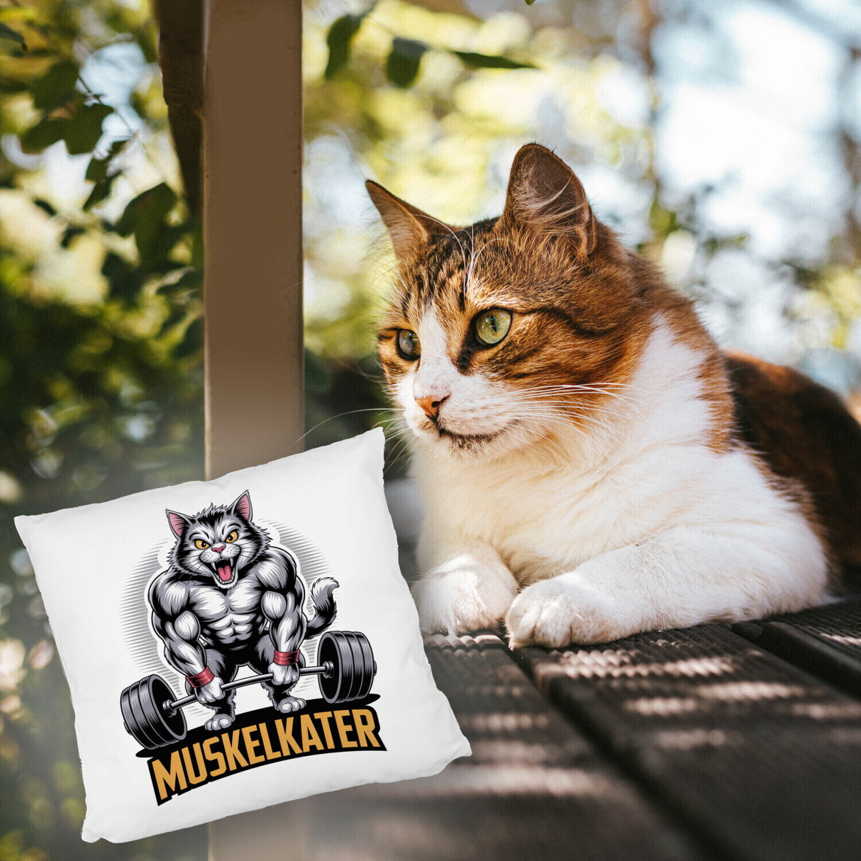 Muskulöse Katze MUSKELKATER Kissen für Fitness-Fans
