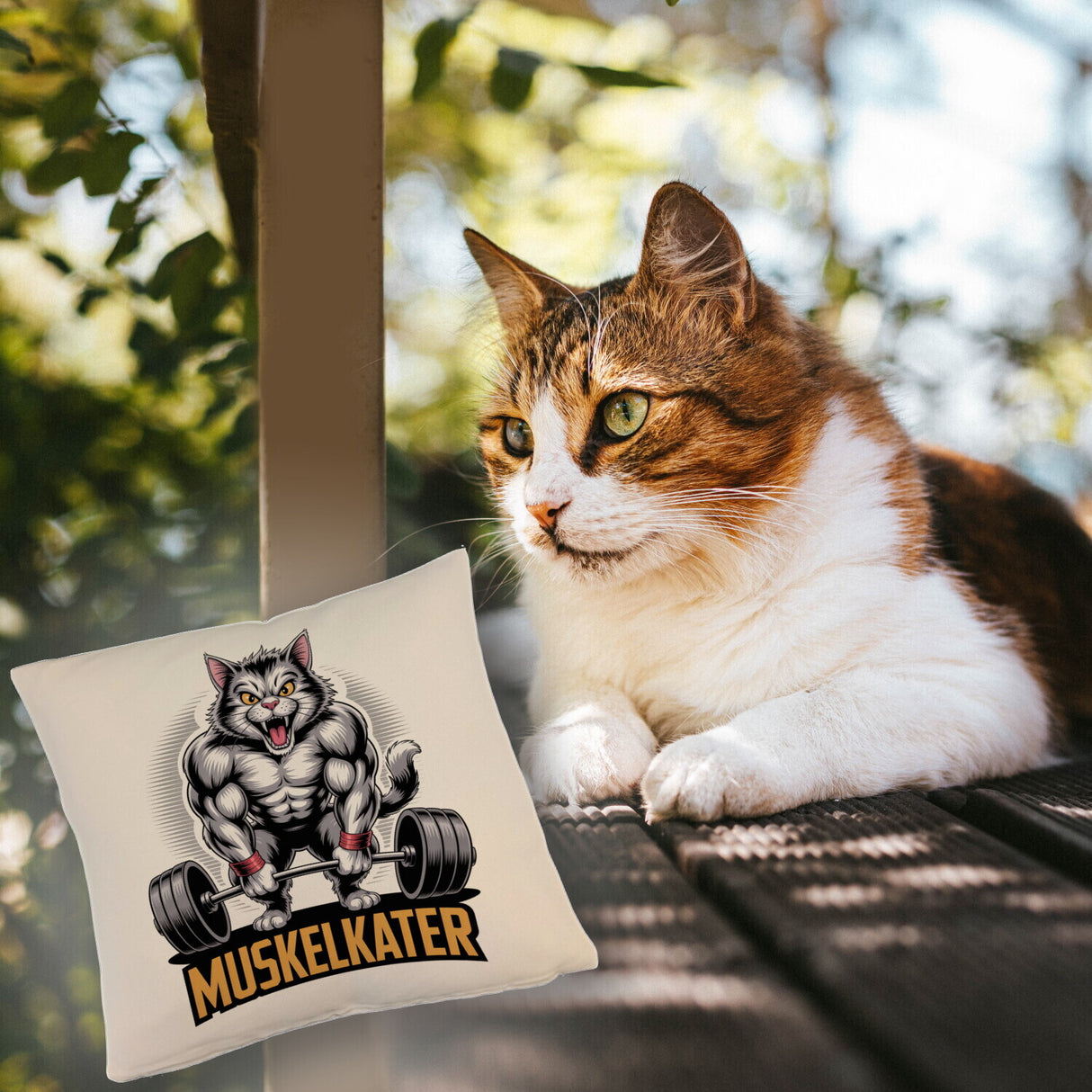 Muskulöse Katze MUSKELKATER Kissen für Fitness-Fans