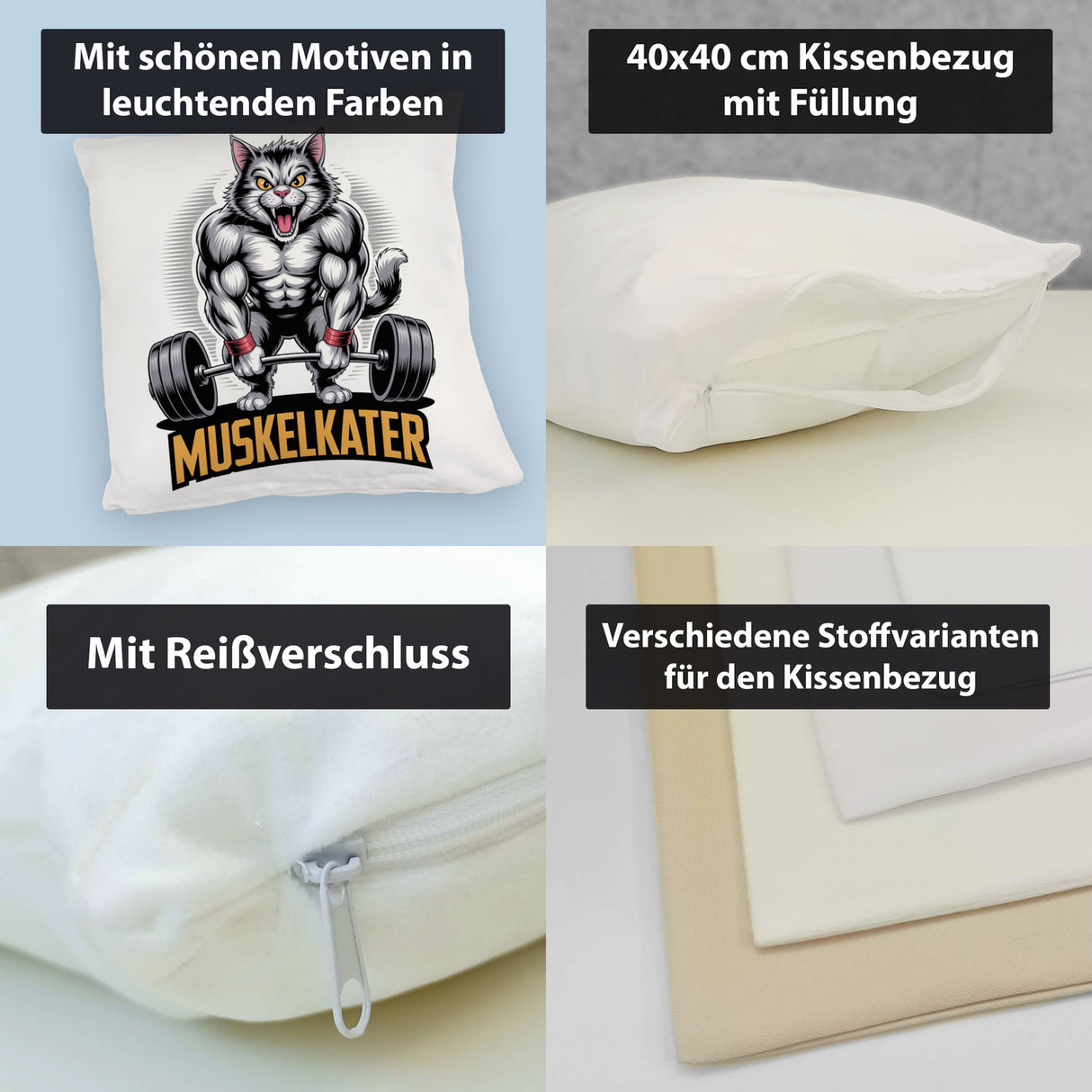 Muskulöse Katze MUSKELKATER Kissen für Fitness-Fans