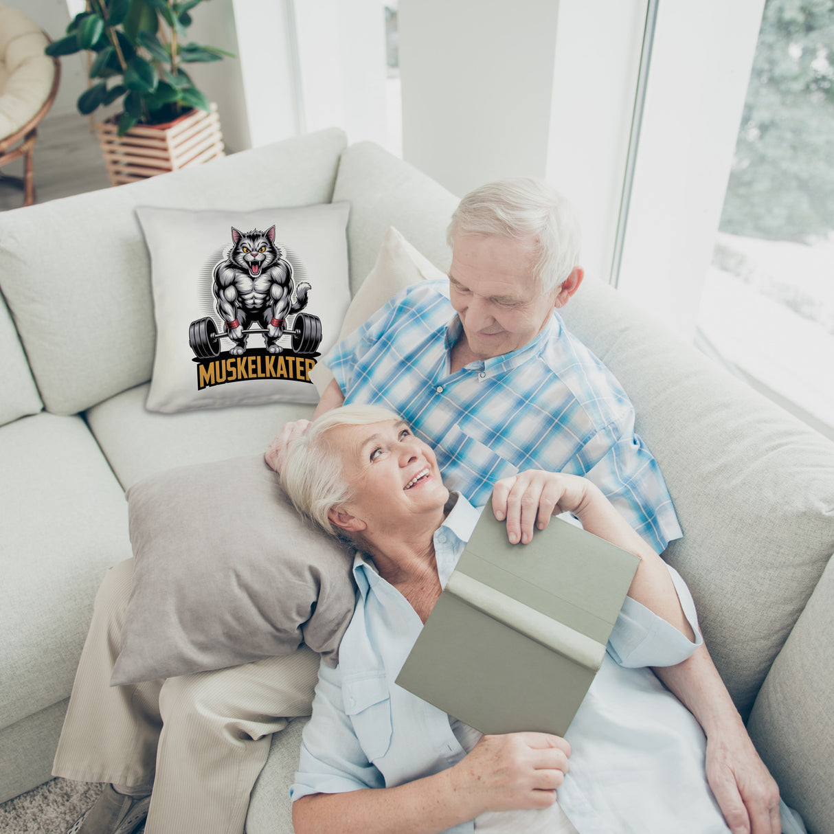 Muskulöse Katze MUSKELKATER Kissen für Fitness-Fans