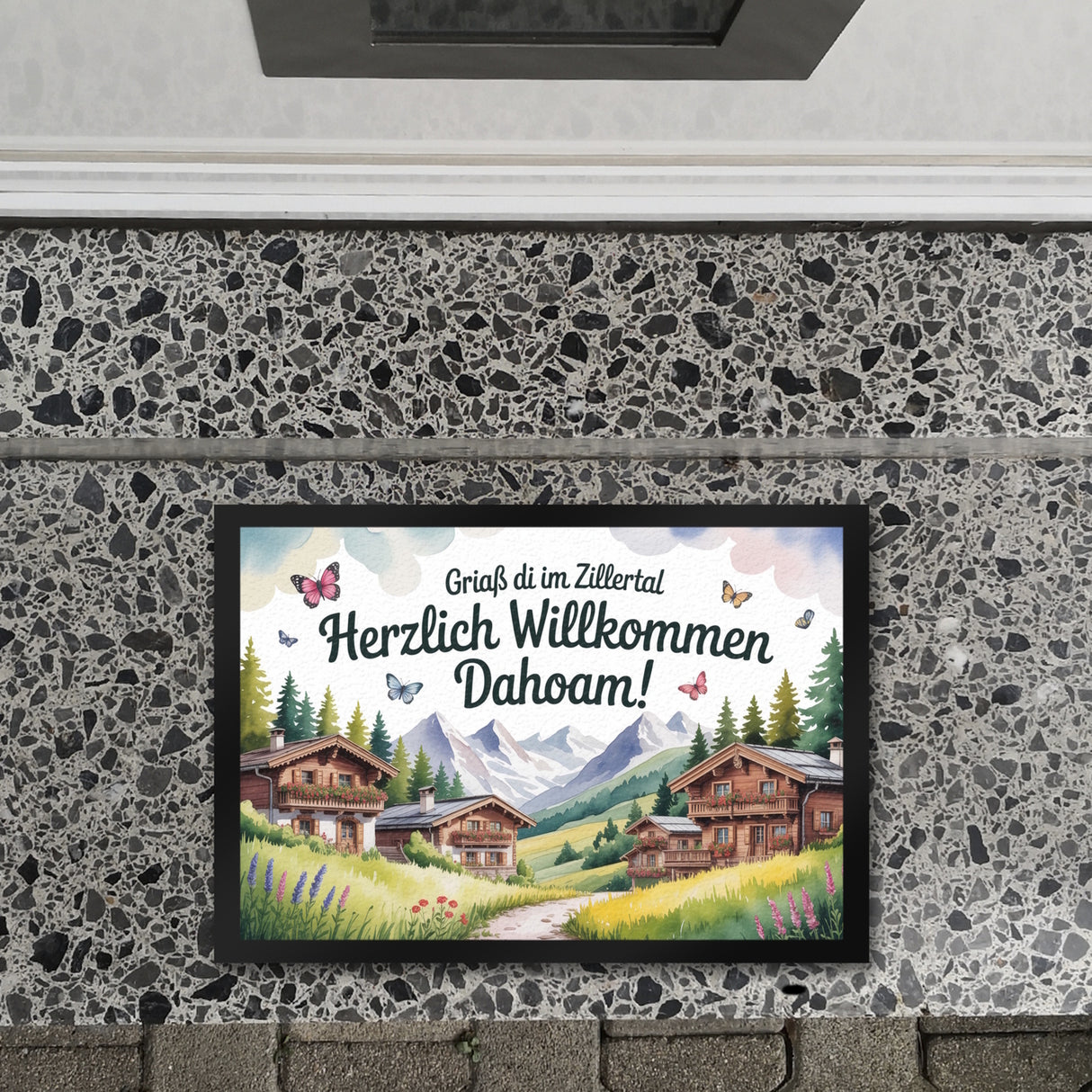 Griaß di im Zillertal Fußmatte in 35x50 cm Tiroler Chalets