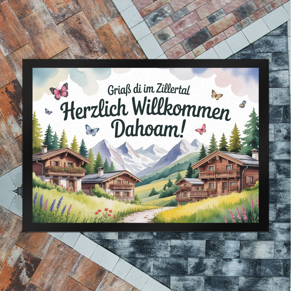 Griaß di im Zillertal Fußmatte in 35x50 cm Tiroler Chalets