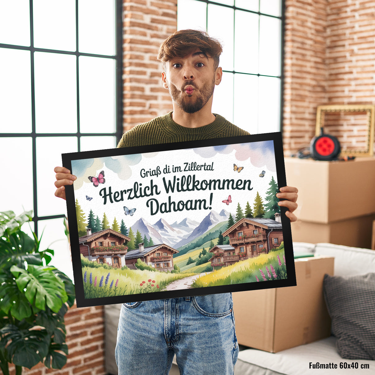 Griaß di im Zillertal Fußmatte in 35x50 cm Tiroler Chalets