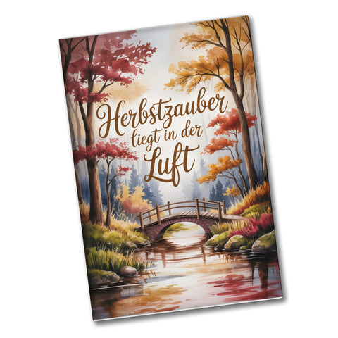 Herbstzauber liegt in der Luft Herbstliche Waldszene mit einer hölzernen Brücke Souvenir Magnet