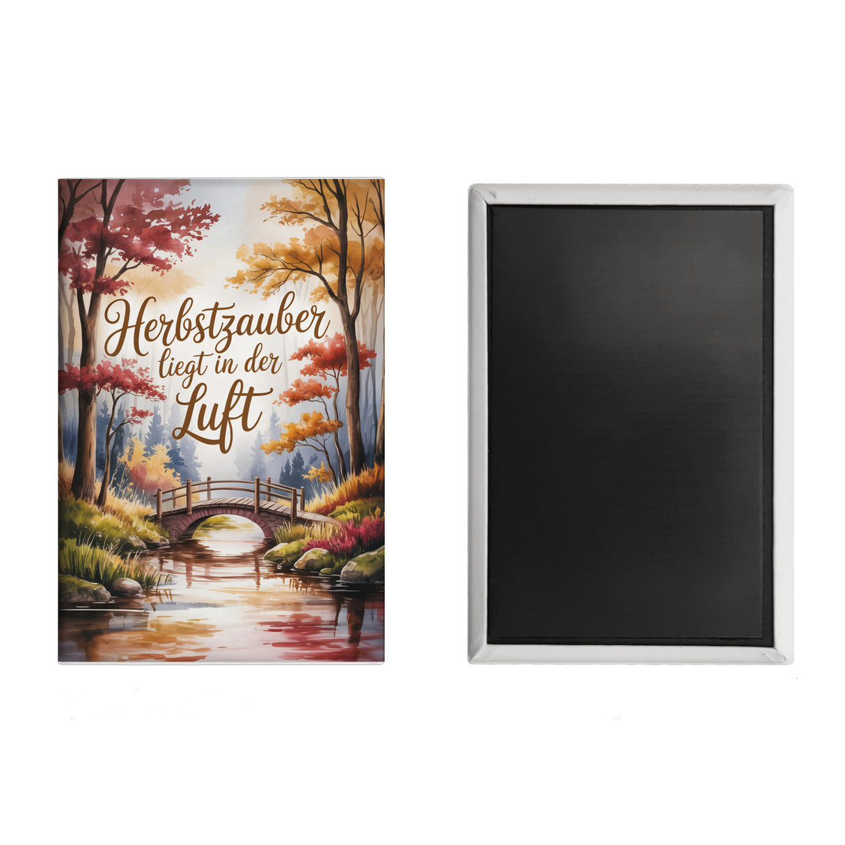 Herbstzauber liegt in der Luft Herbstliche Waldszene mit einer hölzernen Brücke Souvenir Magnet