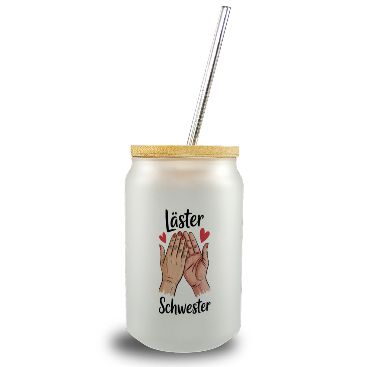 Läster Schwester Trinkglas mit Bambusdeckel für die beste Freundin