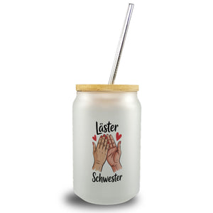 Läster Schwester Trinkglas mit Bambusdeckel für die beste Freundin