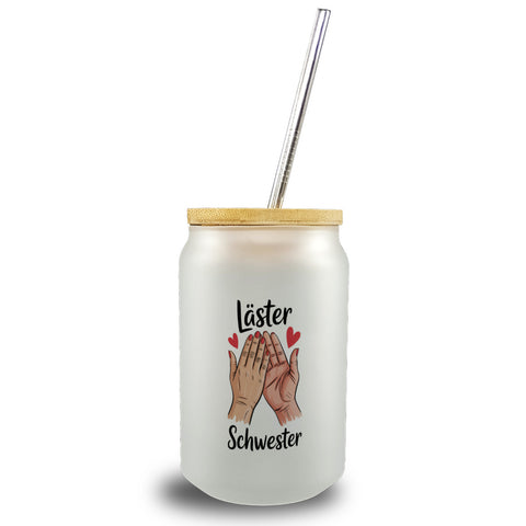 Läster Schwester Trinkglas mit Bambusdeckel für die beste Freundin