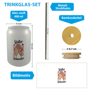 Läster Schwester Trinkglas mit Bambusdeckel für die beste Freundin
