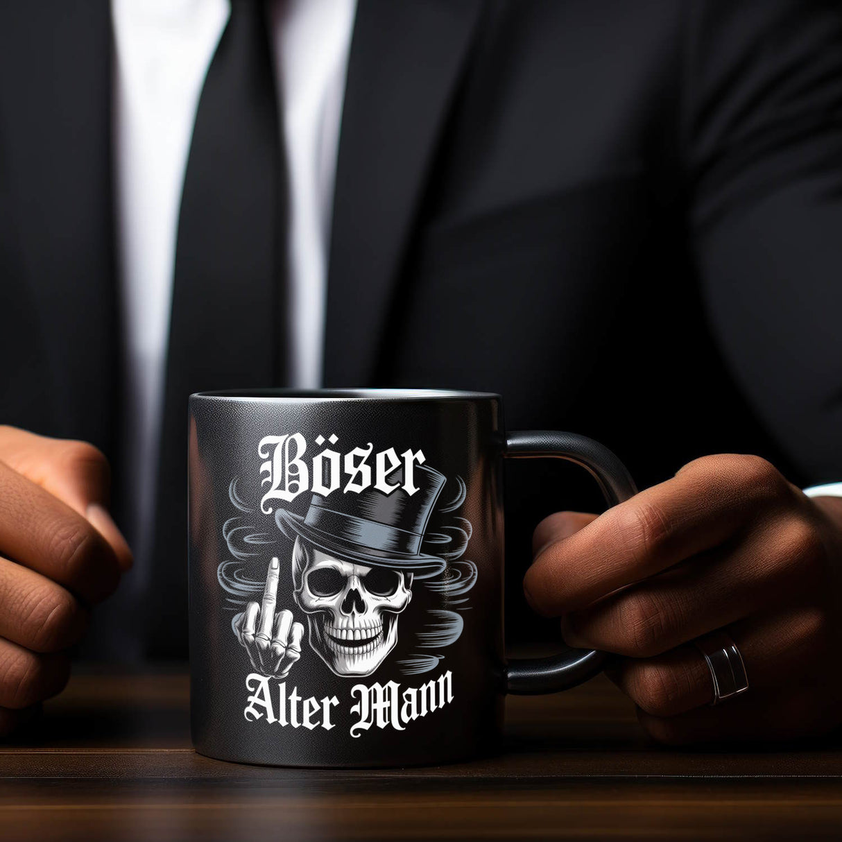 Totenkopf mit Mittelfinger Tasse - Böser alter Mann