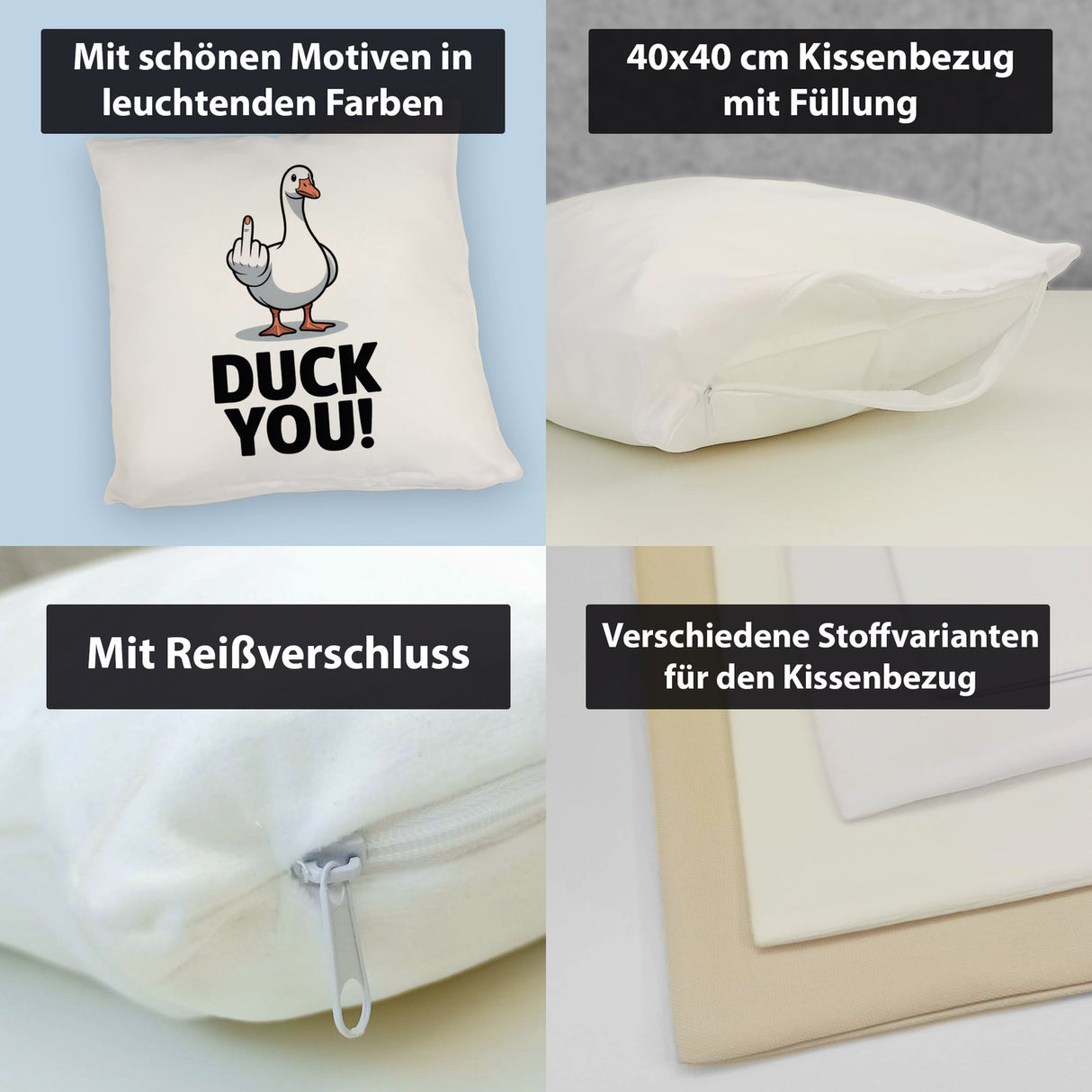 Gans zeigt Mittelfinger DUCK YOU! Kissen