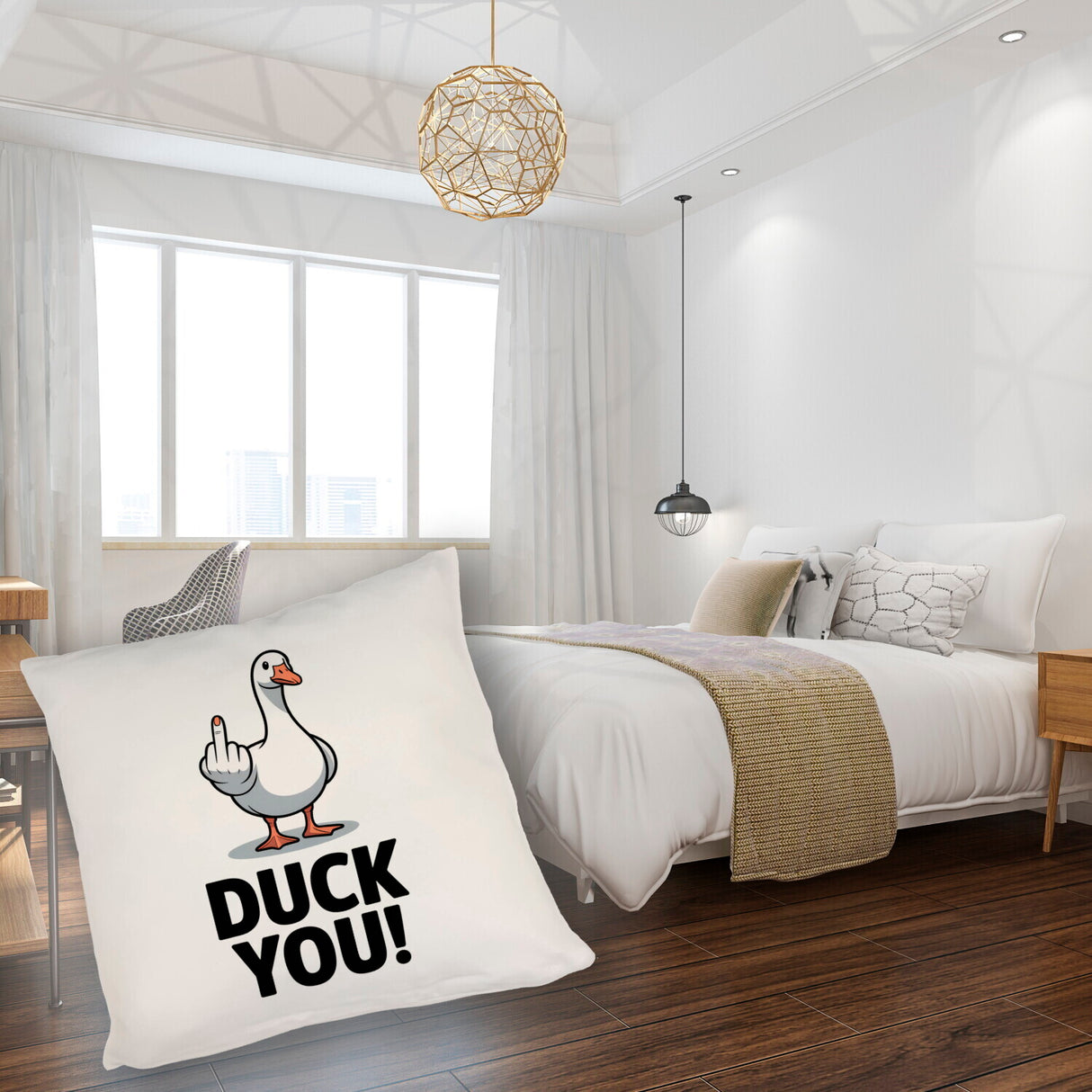 Gans zeigt Mittelfinger DUCK YOU! Kissen