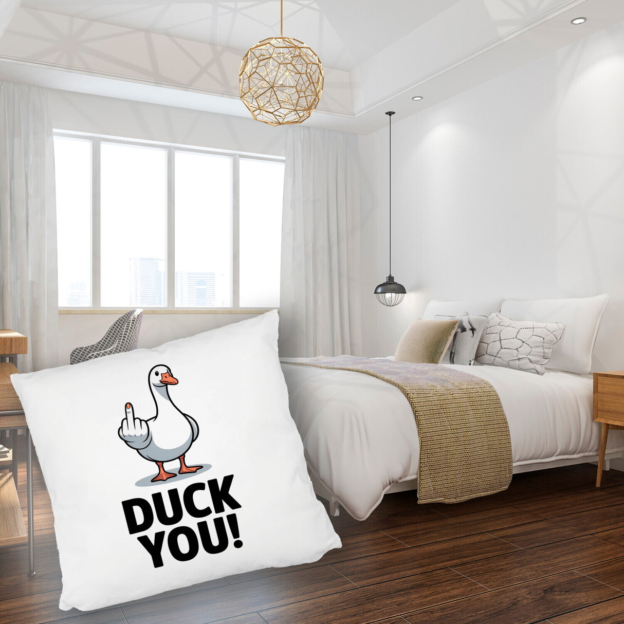Gans zeigt Mittelfinger DUCK YOU! Kissen