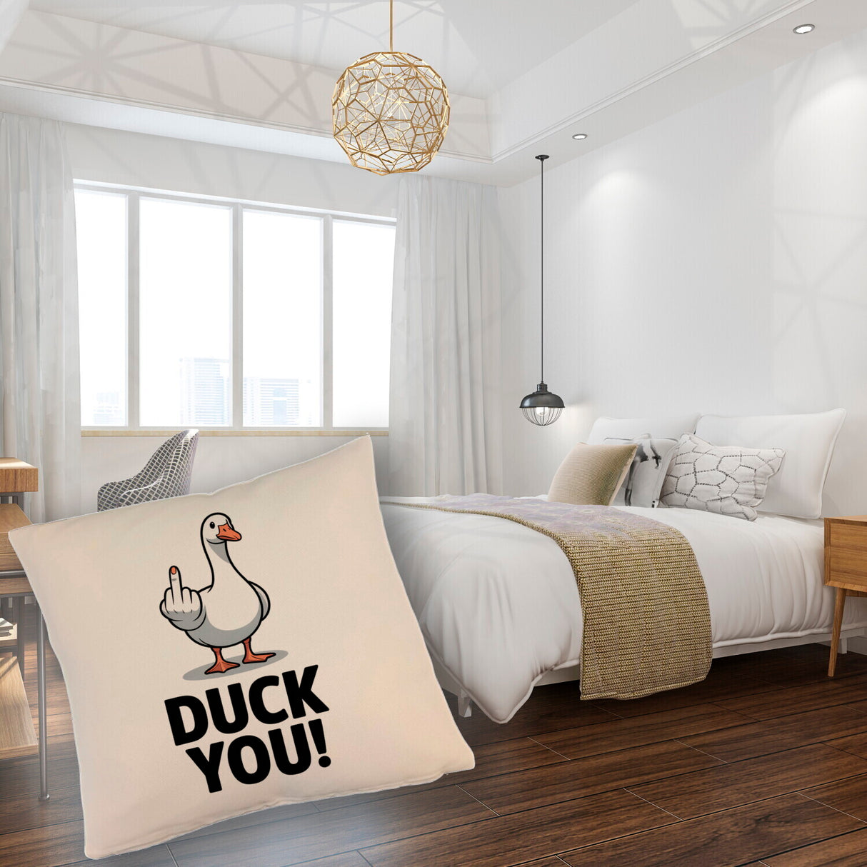 Gans zeigt Mittelfinger DUCK YOU! Kissen