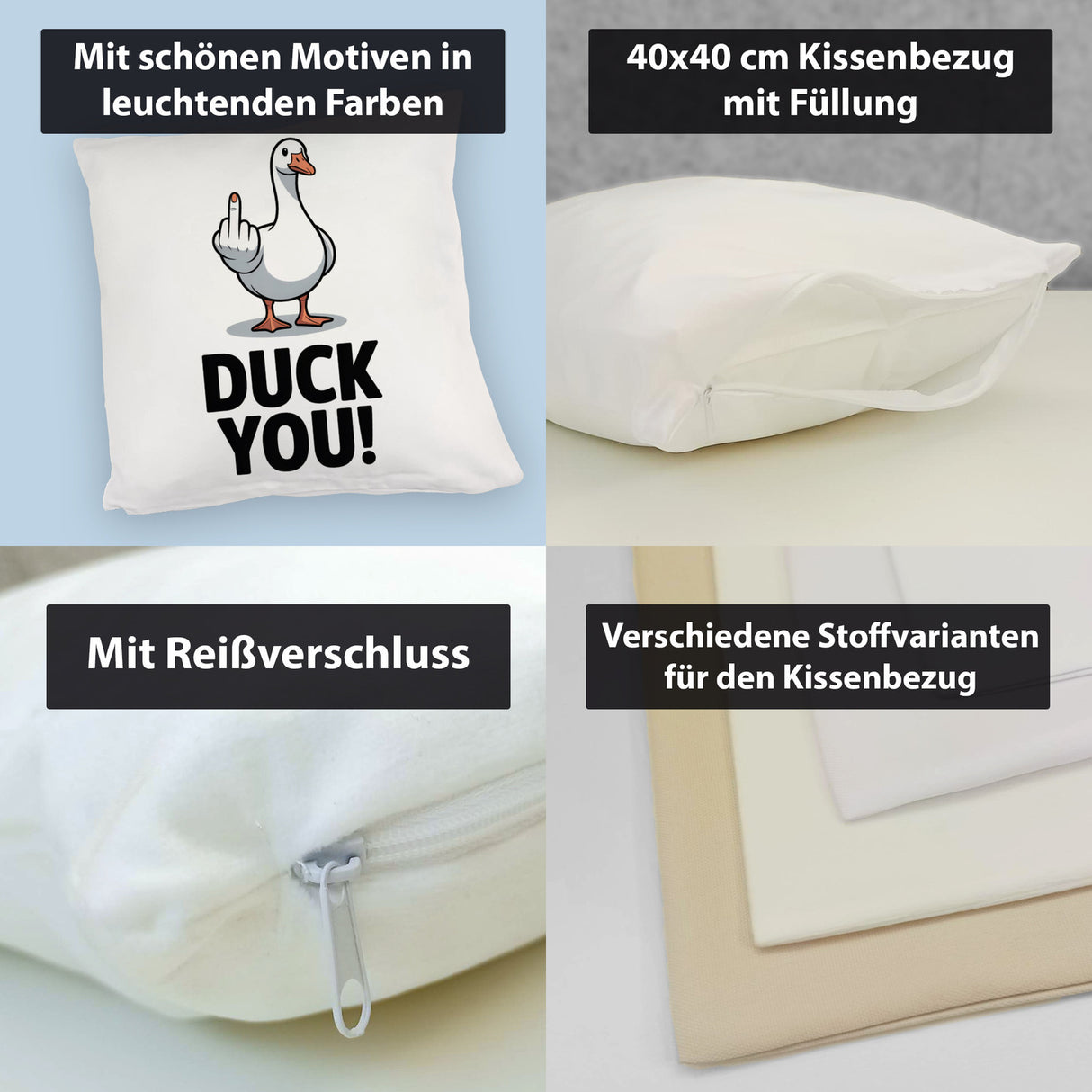 Gans zeigt Mittelfinger DUCK YOU! Kissen