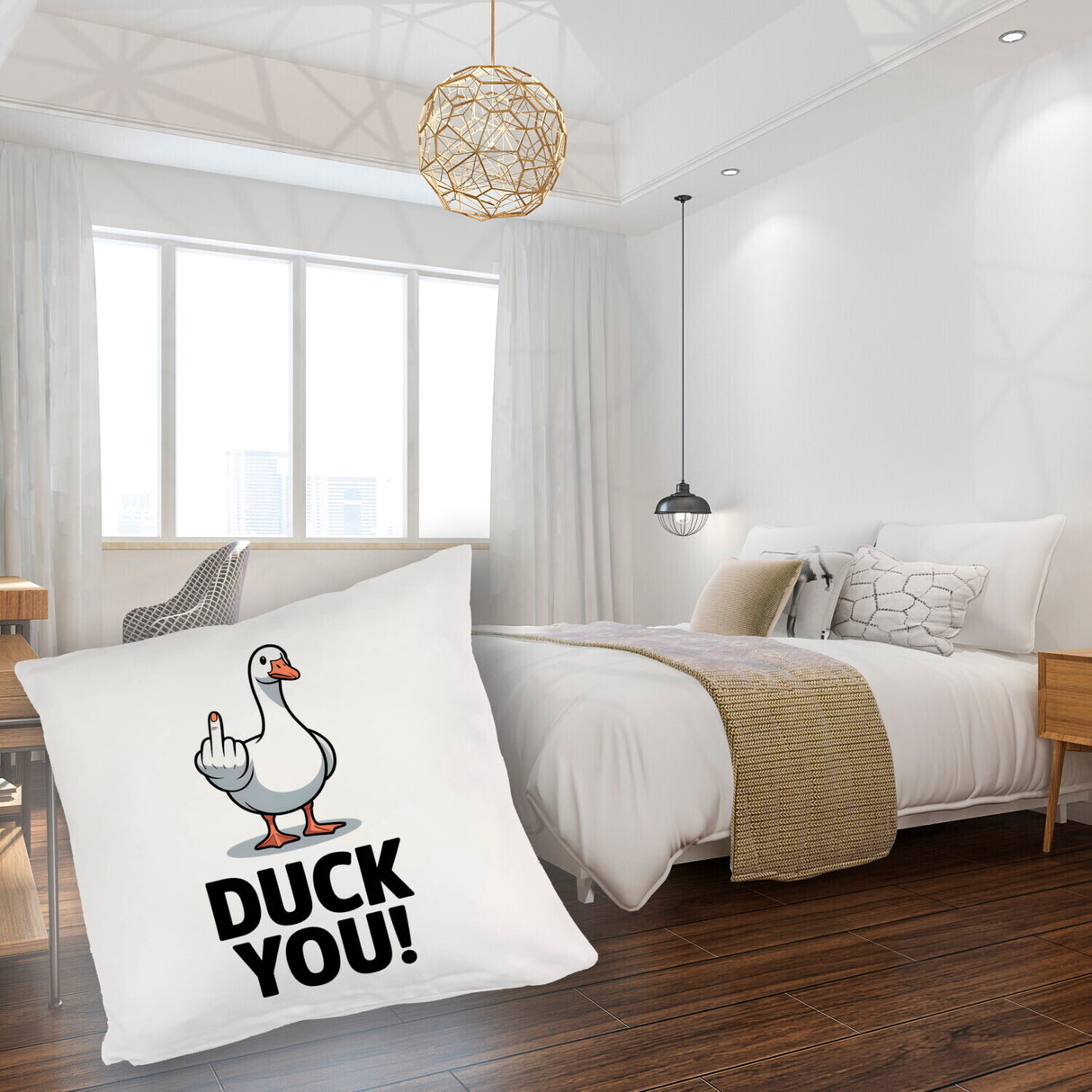 Gans zeigt Mittelfinger DUCK YOU! Kissen