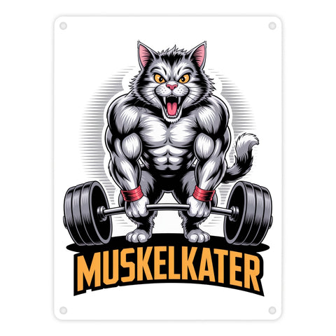 Muskulöse Katze MUSKELKATER Metallschild in 15x20 cm für Fitness-Fans