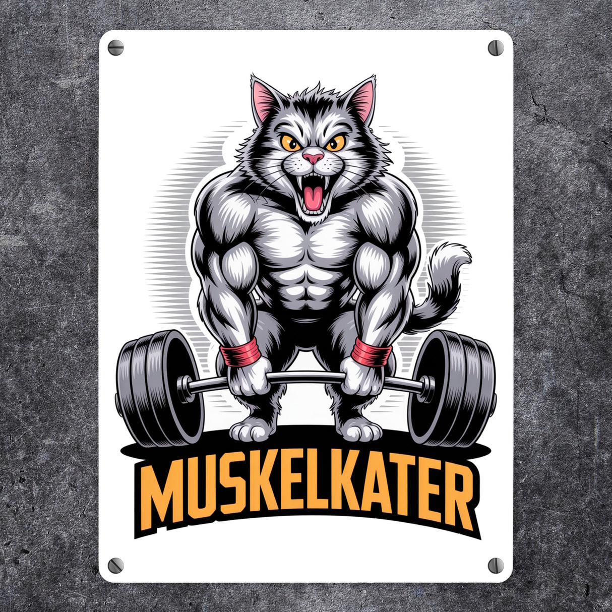 Muskulöse Katze MUSKELKATER Metallschild in 15x20 cm für Fitness-Fans