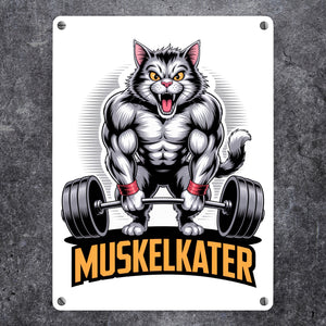 Muskulöse Katze MUSKELKATER Metallschild in 15x20 cm für Fitness-Fans
