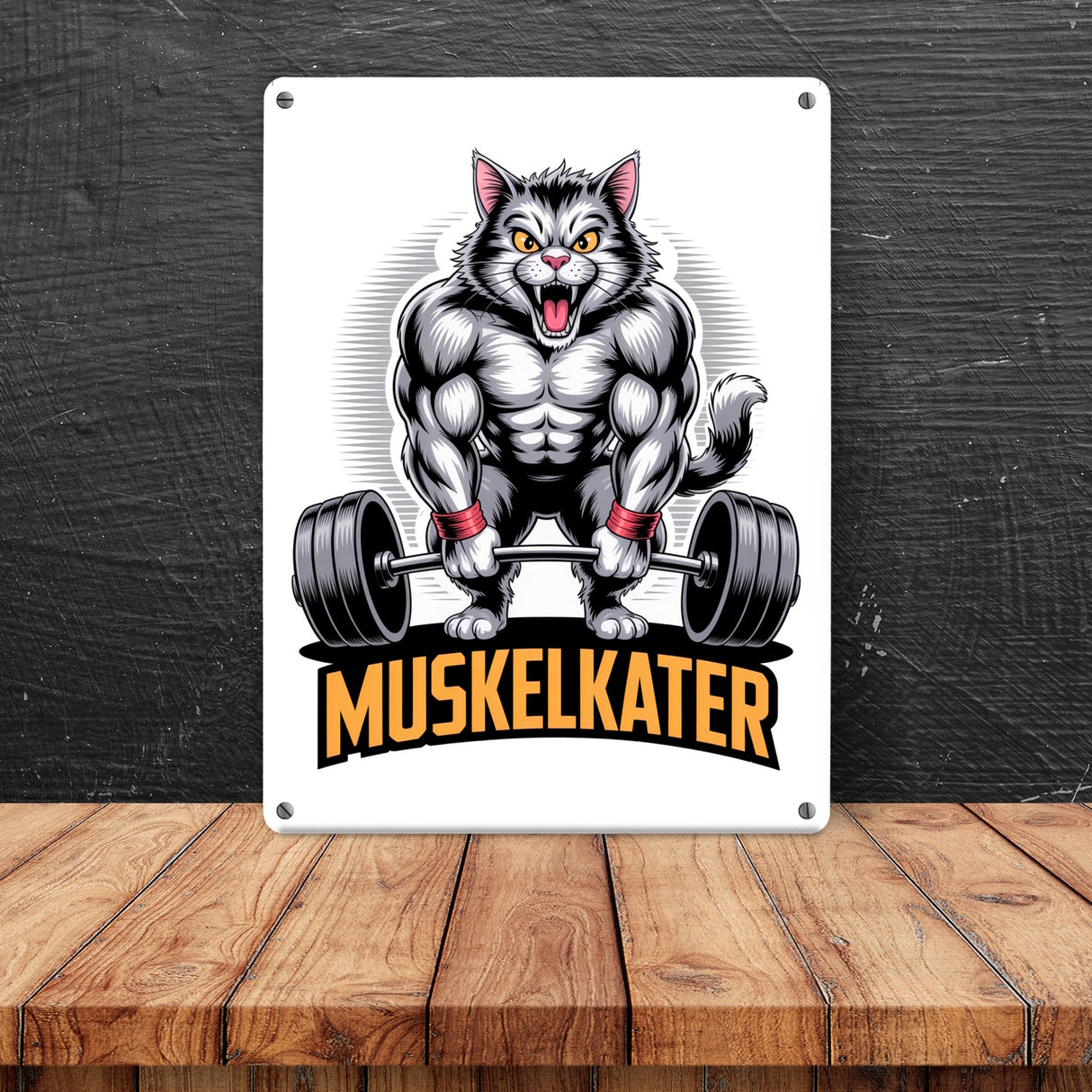 Muskulöse Katze MUSKELKATER Metallschild in 15x20 cm für Fitness-Fans