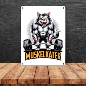 Muskulöse Katze MUSKELKATER Metallschild in 15x20 cm für Fitness-Fans