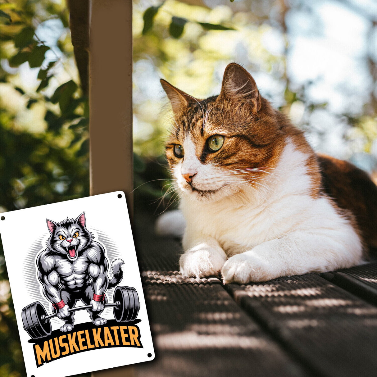 Muskulöse Katze MUSKELKATER Metallschild in 15x20 cm für Fitness-Fans