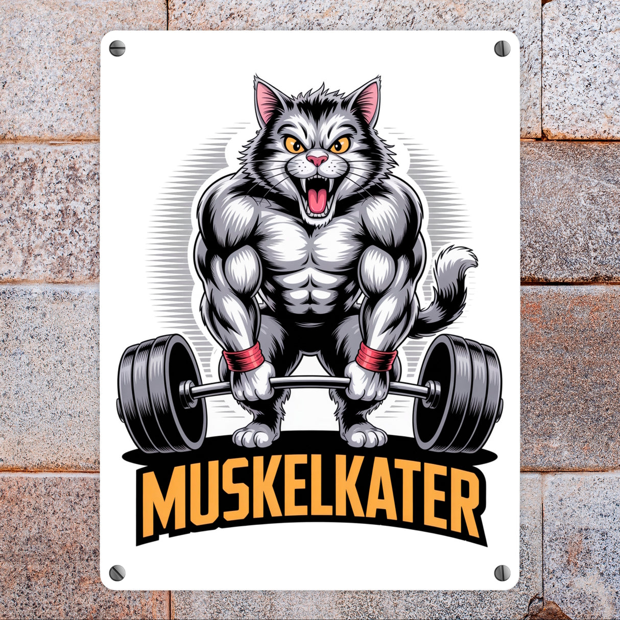 Muskulöse Katze MUSKELKATER Metallschild in 15x20 cm für Fitness-Fans