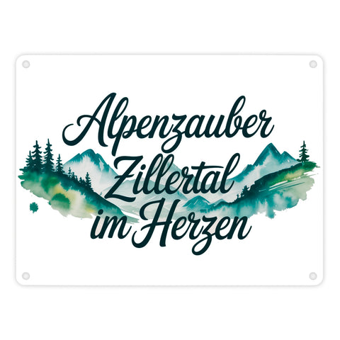 Alpenzauber Zillertal im Herzen Metallschild in 15x20 cm Berglandschaft