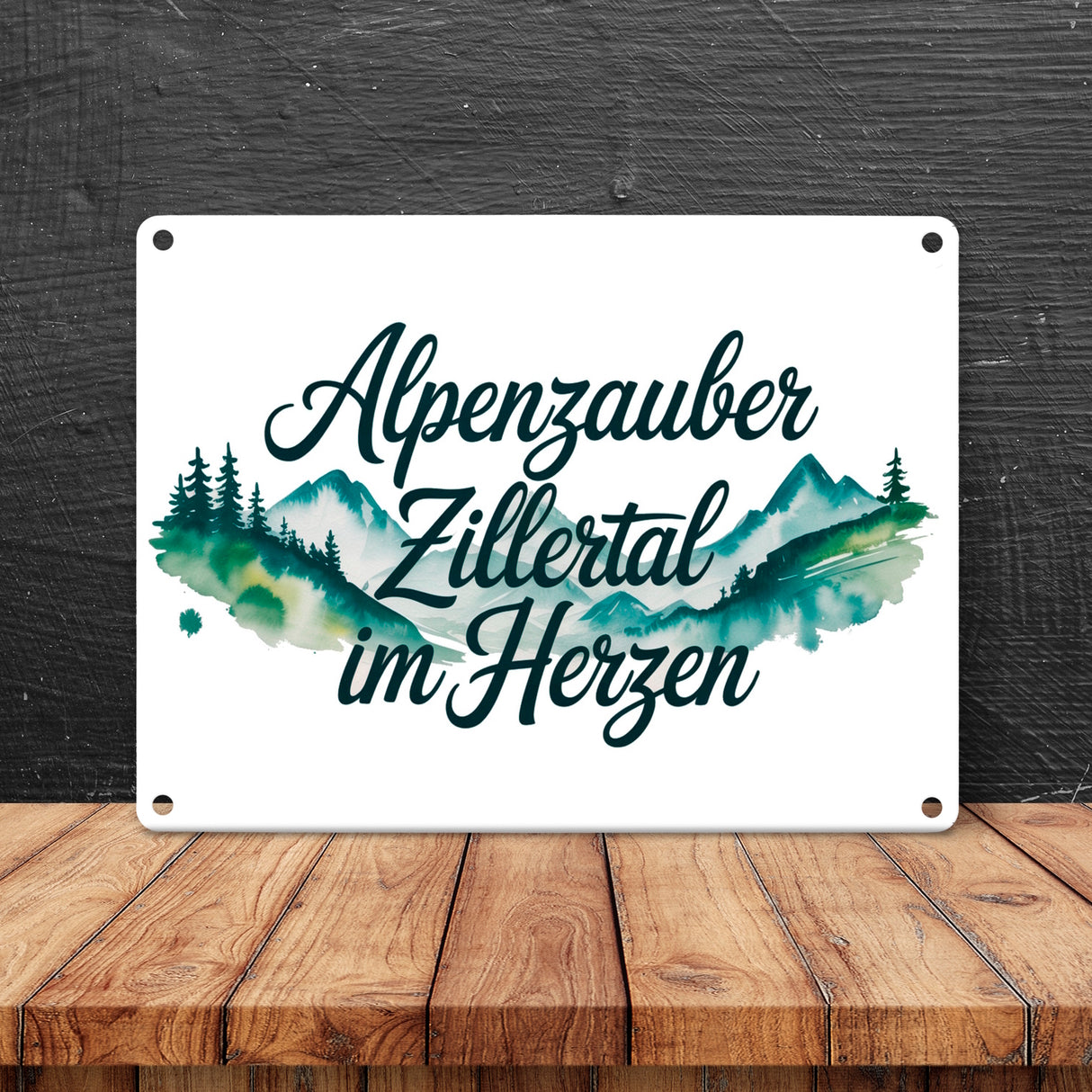 Alpenzauber Zillertal im Herzen Metallschild in 15x20 cm Berglandschaft