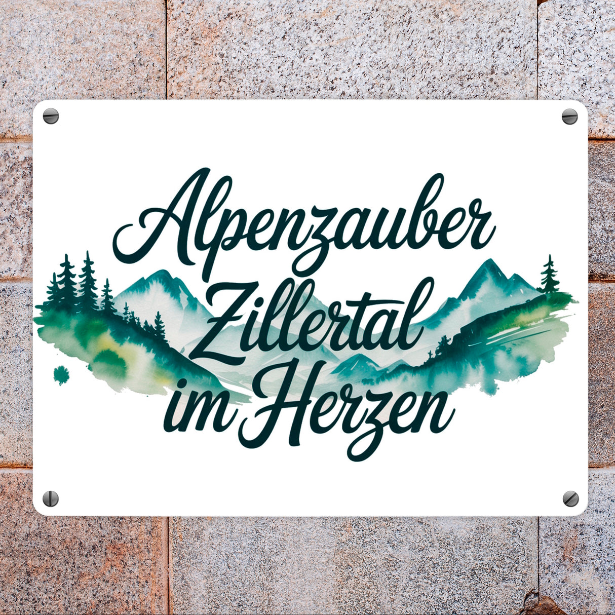 Alpenzauber Zillertal im Herzen Metallschild in 15x20 cm Berglandschaft